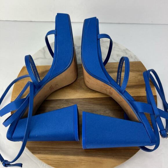 EUC Zara EU 39/US 8.5 Blue Strappy Retro Chunky Platform Heel Square Toe Sandals - Picture 3 of 14